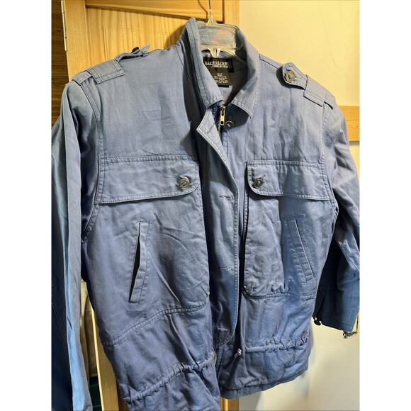 Nordstrom Women’s M VTG Jacket Point Of View Blue Bomber Safari Canvas LS Pocket - Picture 2 of 11